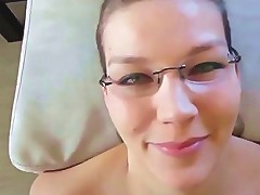 Sexy Teen With Glasses Taking A Huge Facial